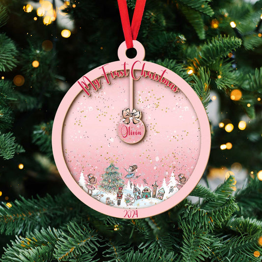 Layered Wooden Personalised Pink Christmas Bauble Ornament