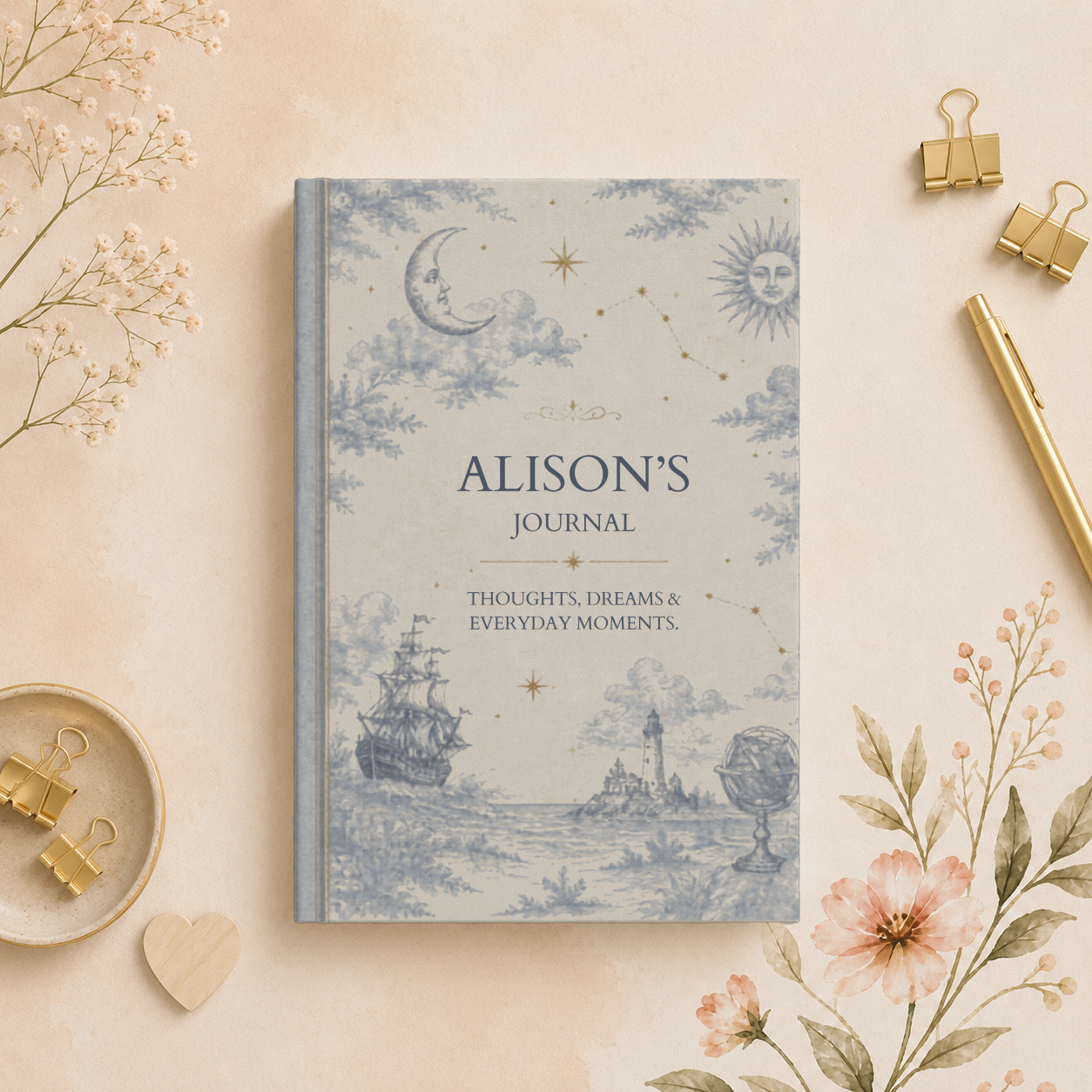 Personalized Hardcover Journal, Nautical Starry Design, Custom Journal Gift, Elegant Journal for Writers, Thoughtful Journal Present