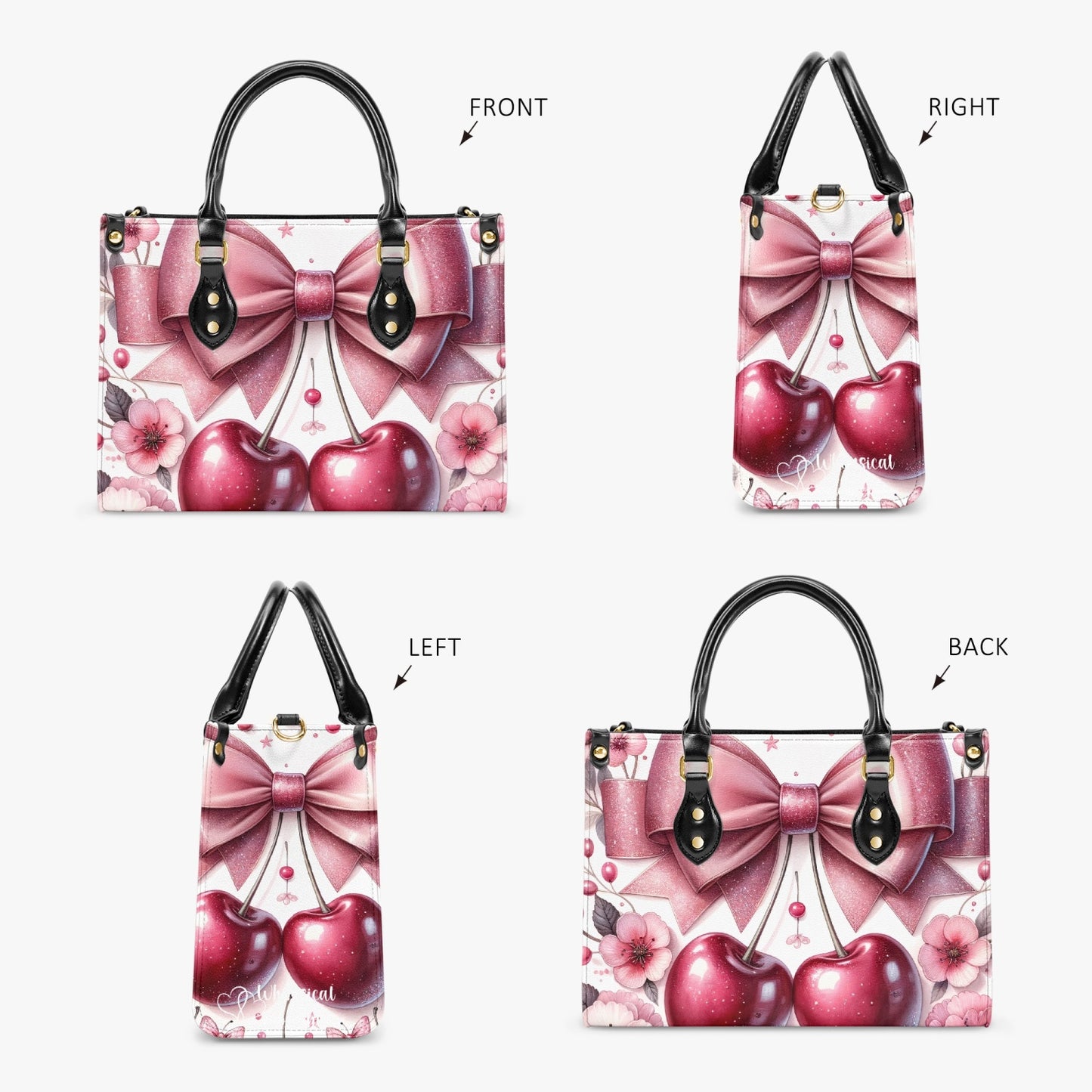 Women's Tote Bag - Ribbons and Cherries - Cherry Chantilly