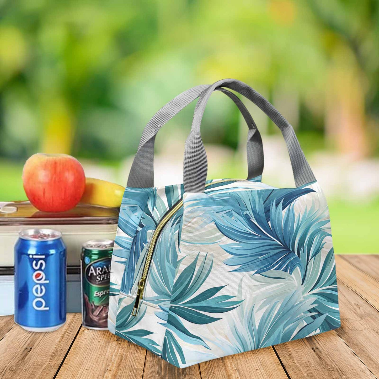 Blue Palms  Portable Lunch Bag-Grey Handle