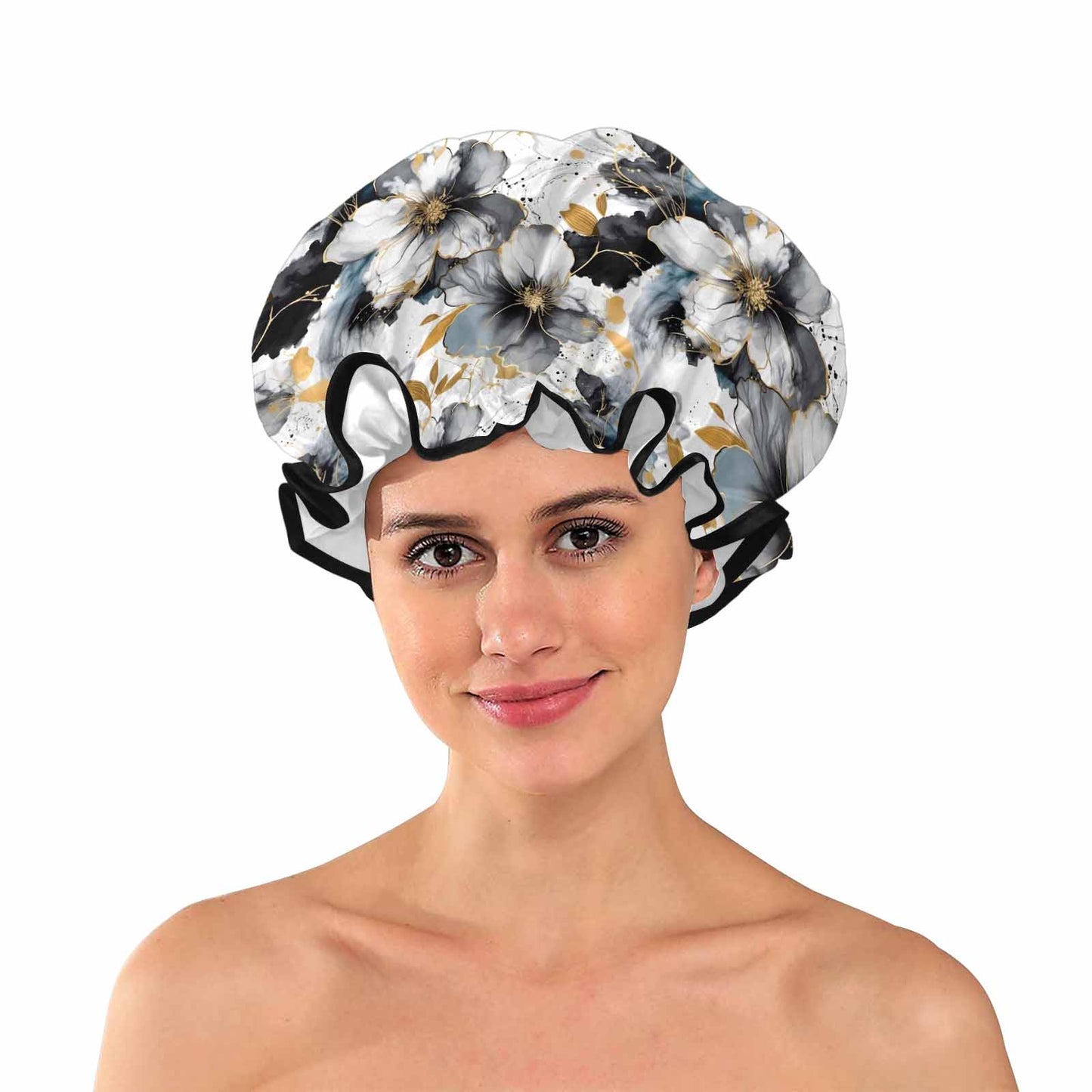 Black White and Gold  Shower Cap