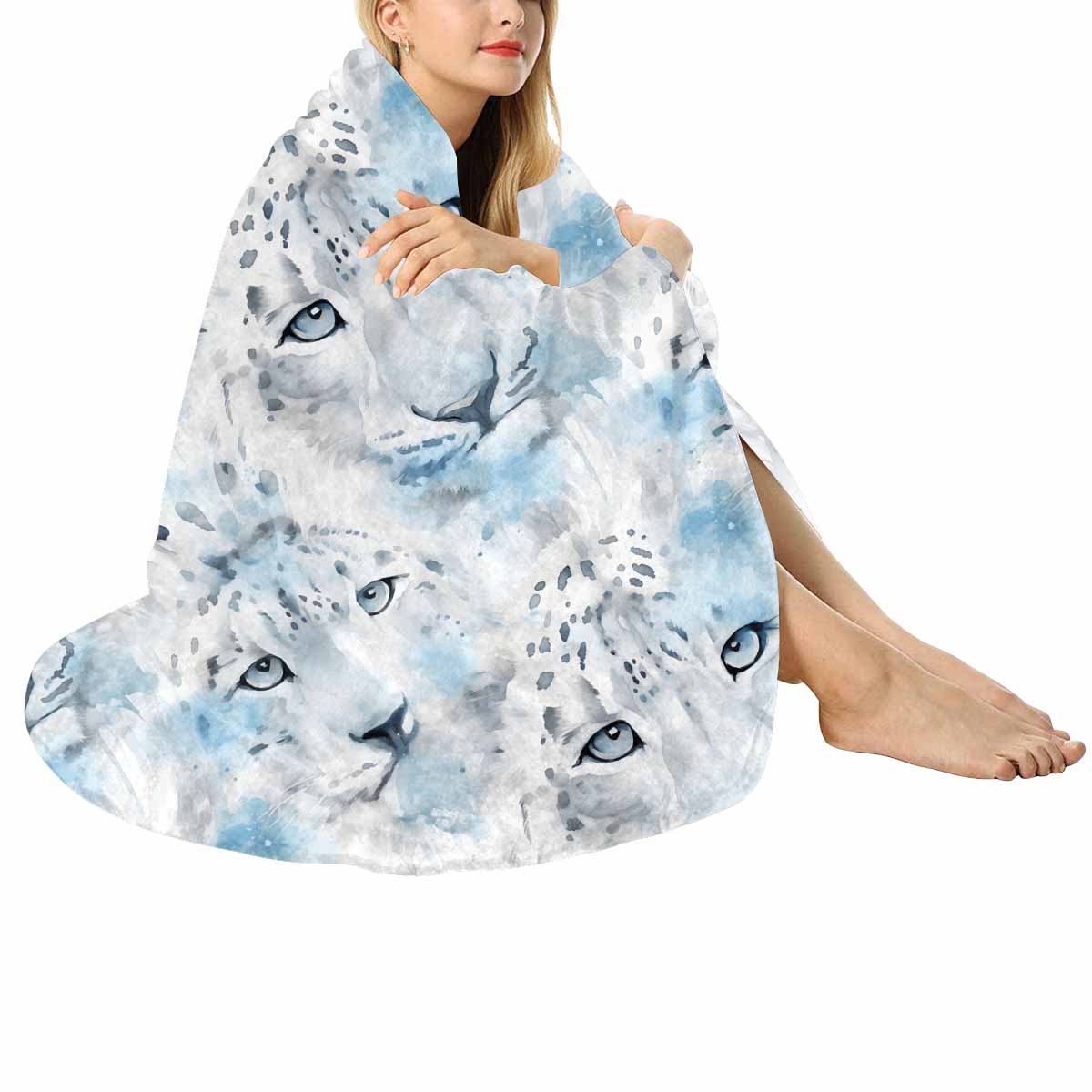 White Leopard  Circular Micro Fleece Blanket 47"