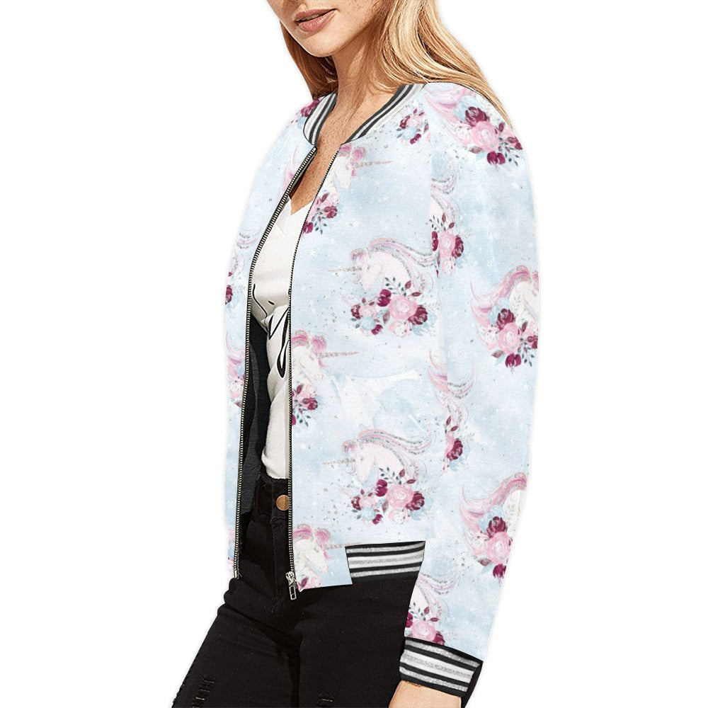 Unicorn Dreams Blue Bomber Jacket for Women