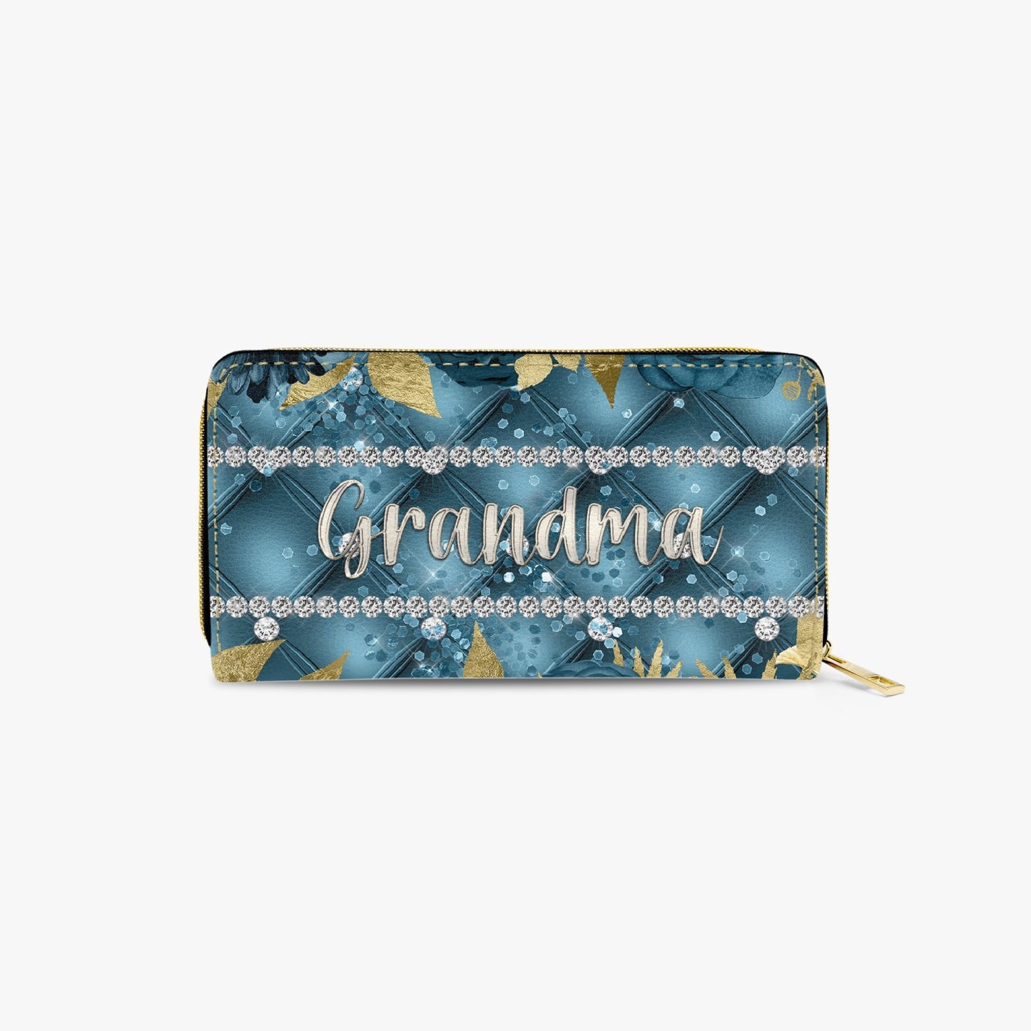 Long Type Zipper Purse - Teal Floral - Grandma