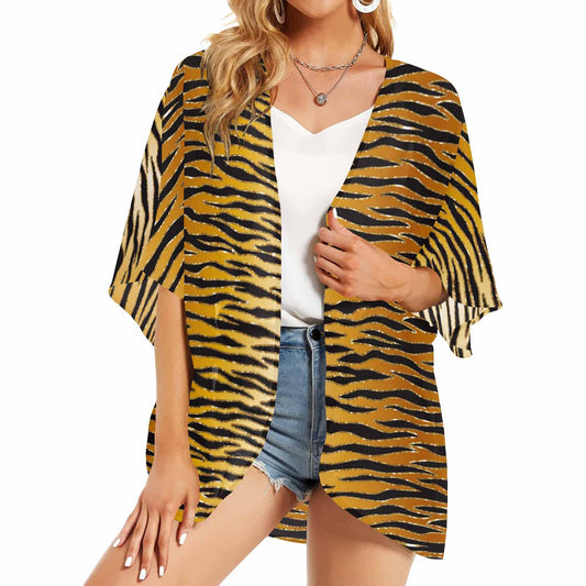 Glitter Gold Look Animal Print Women's Kimono Chiffon Cover Up