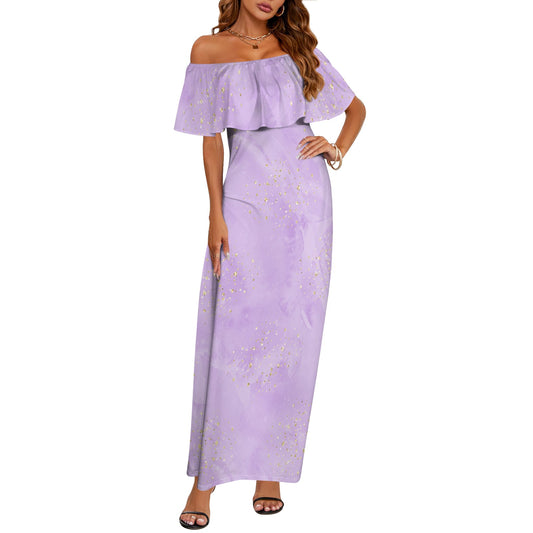 Purple Women's Off Shoulder Ruffle Boat Neck Dress (Model D71)