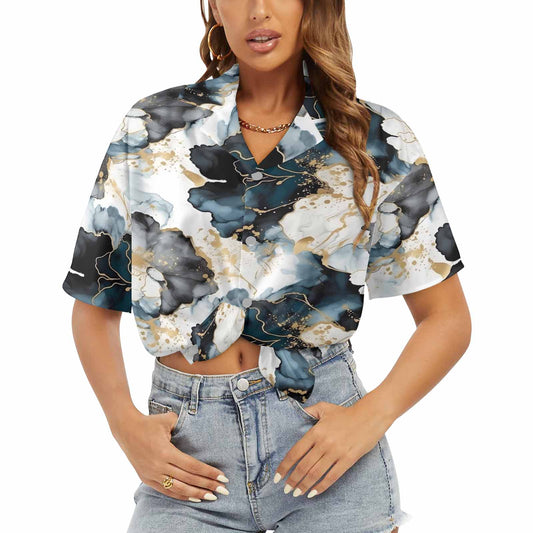 Black Ink Floral  Women's Hawaiian Shirt