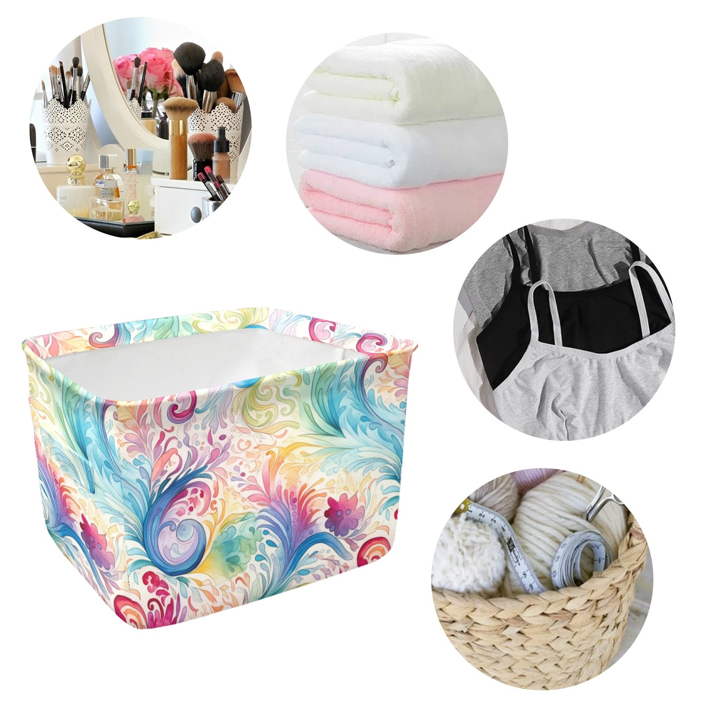 Pastel Rainbow Paisley Fabric Storage Basket