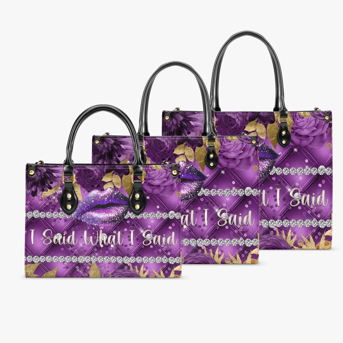 Women's Tote Bag - Purple Floral, Lips, I said what I said