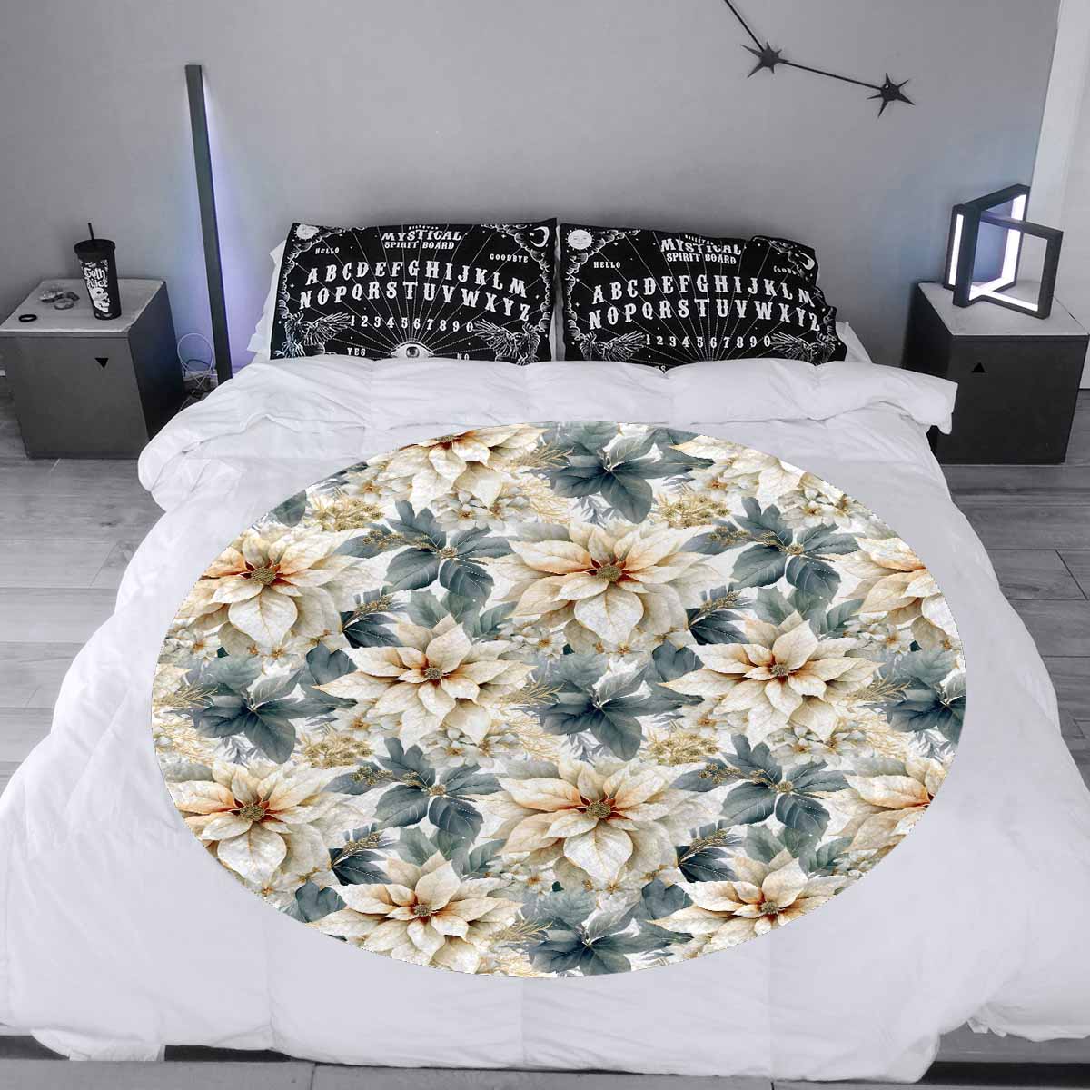 Cream Poinsettia  Circular Micro Fleece Blanket 47"