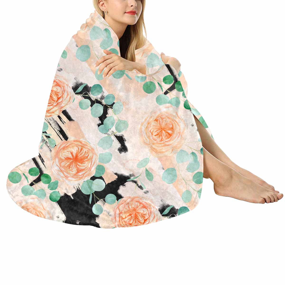 Rose Eucalyptus Circular Micro Fleece Blanket 47"