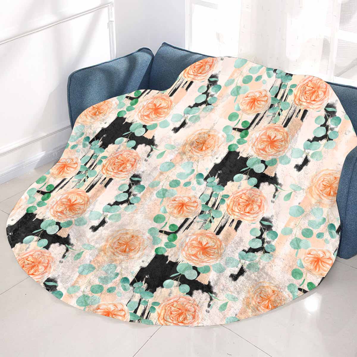 Rose Eucalyptus Circular Micro Fleece Blanket 60"