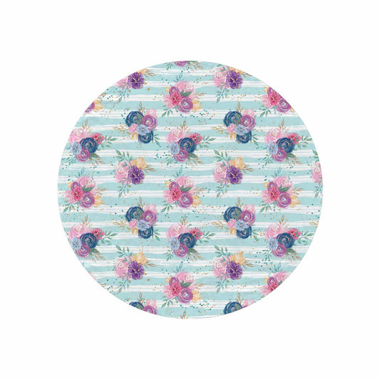 Purple and Pink floral Blue Stripes  Circular Micro Fleece Blanket 60"