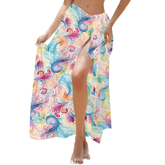 Pastel Rainbow Paisley Long Beach Sarong Wrap