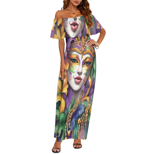 Mardi Gras awd442 Women's Off Shoulder Ruffle Boat Neck Dress (Model D71)