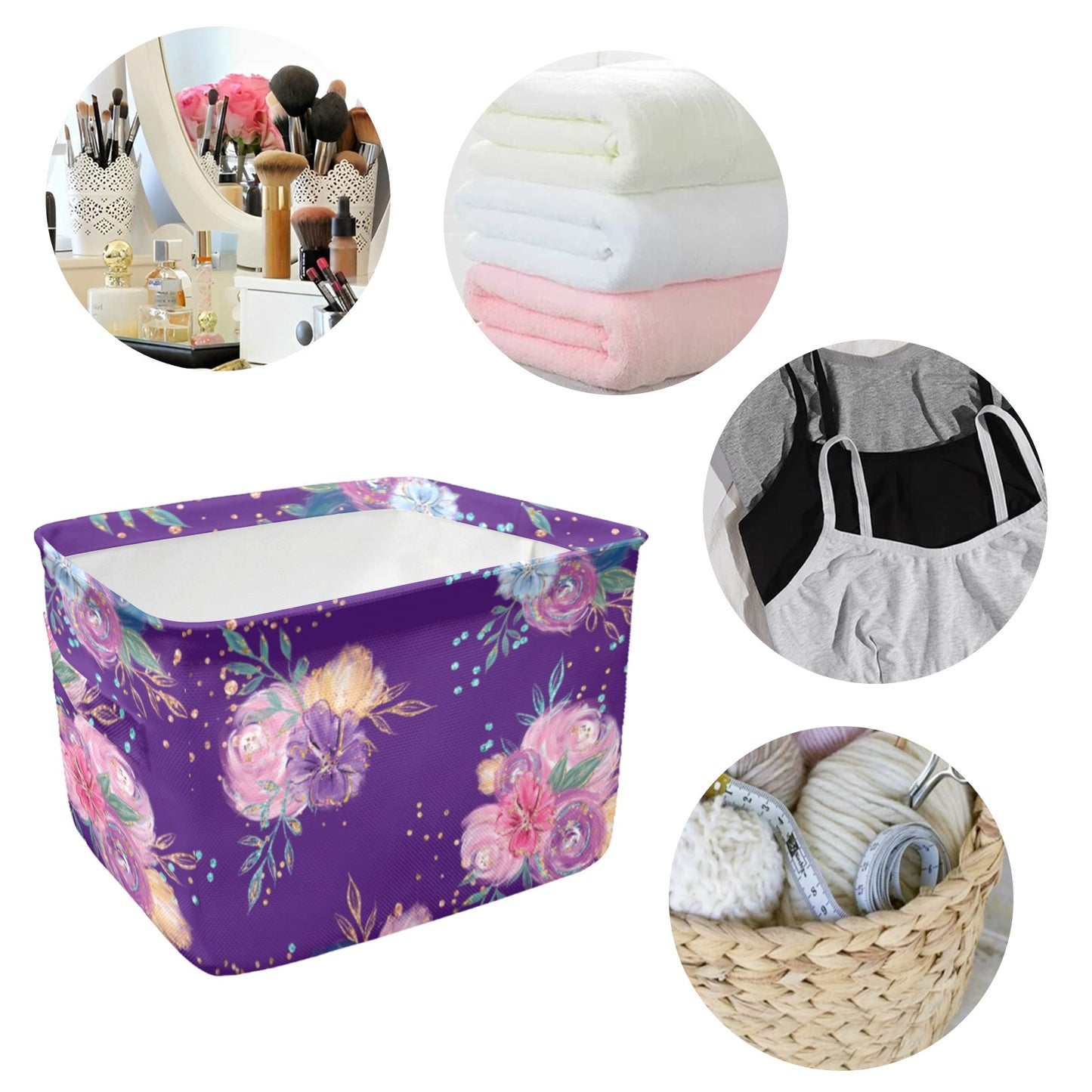 Purple Floral Fabric Storage Basket