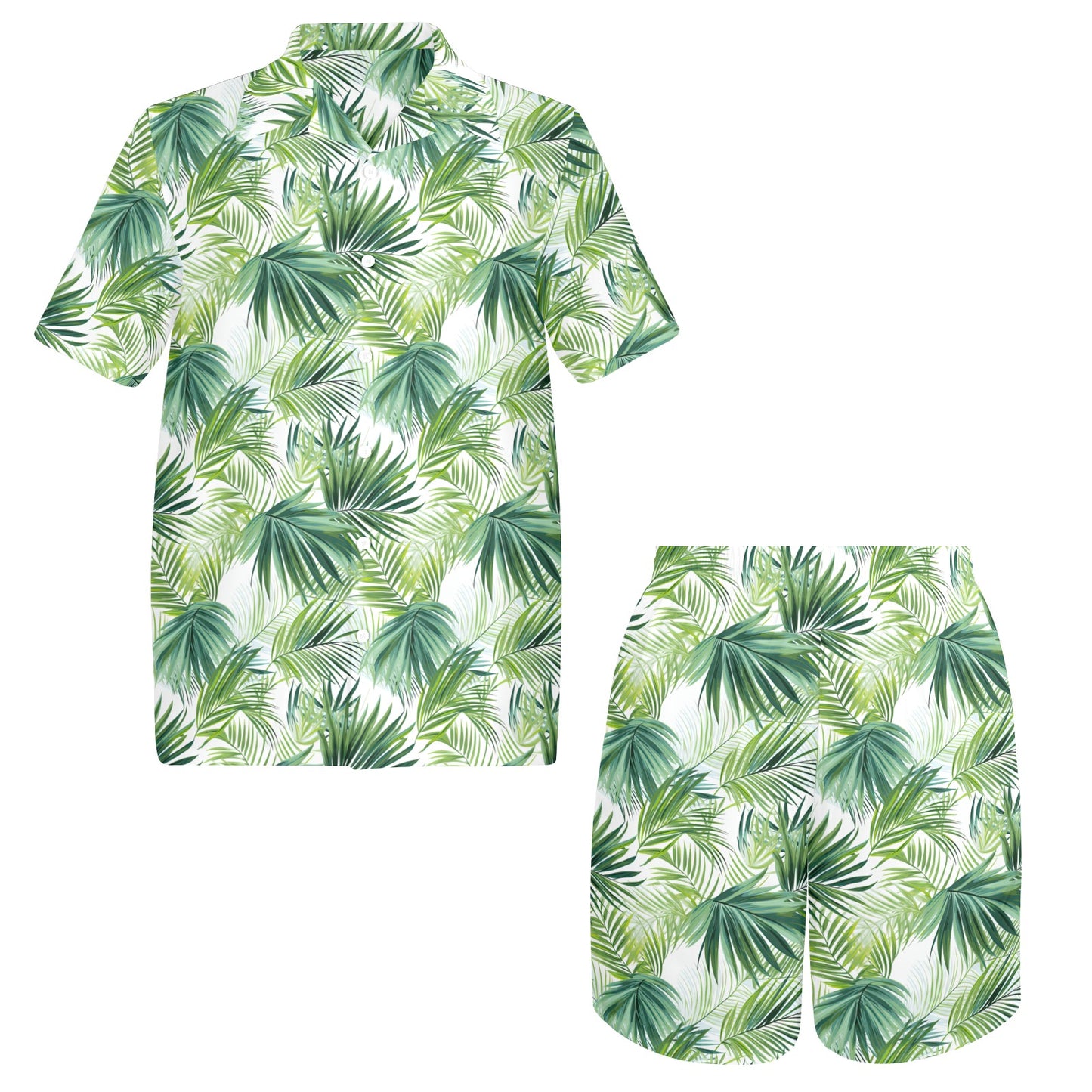 Men's Shirt & Shorts Set Palm Leaves Green Men's Shirt and Shorts Outfit (Set26)