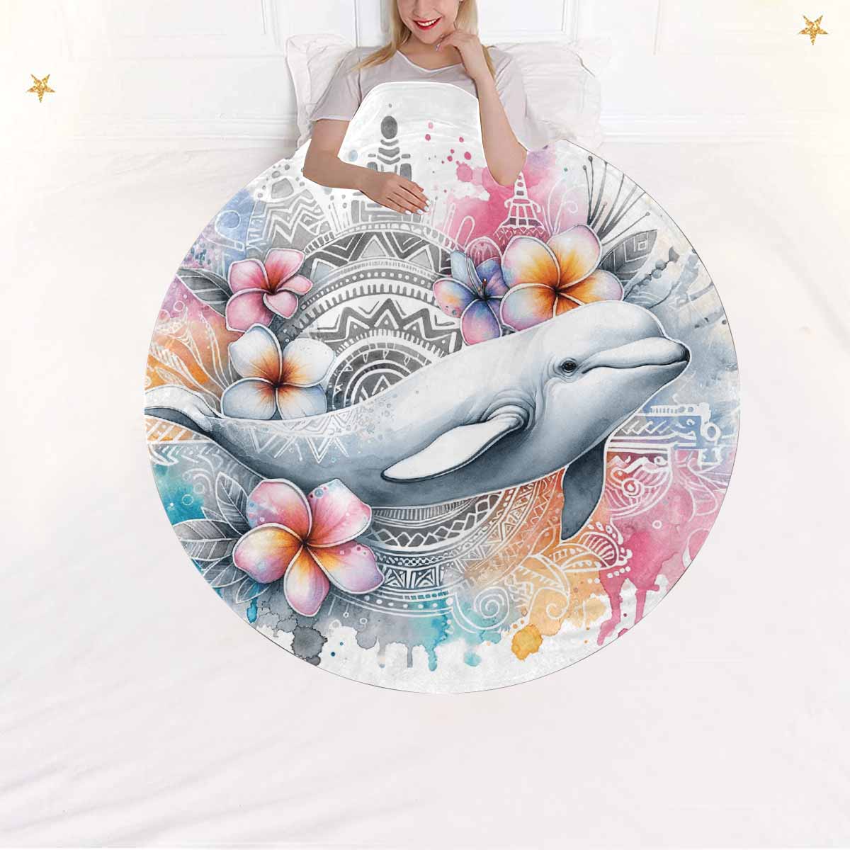 Sea_Animals_Dolphin_Awd351112  Circular Micro Fleece Blanket 47"
