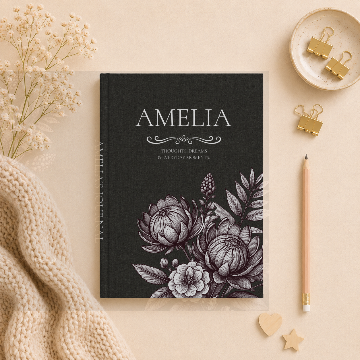 Personalized Linen-look Journal | Custom Hardcover Notebook | Australian Botanical Journal | Elegant Name Notebook