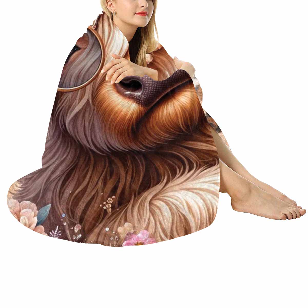 Higland Cow Awd1410  Circular Micro Fleece Blanket 47"