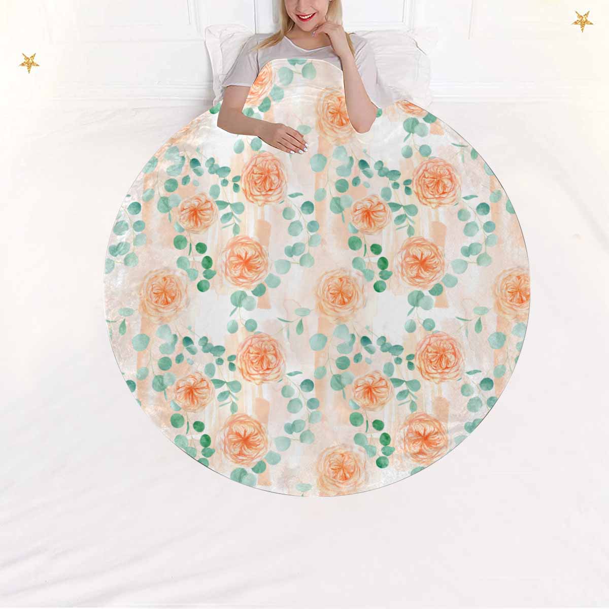 Roses and Eucalyptus new  Circular Micro Fleece Blanket 60"