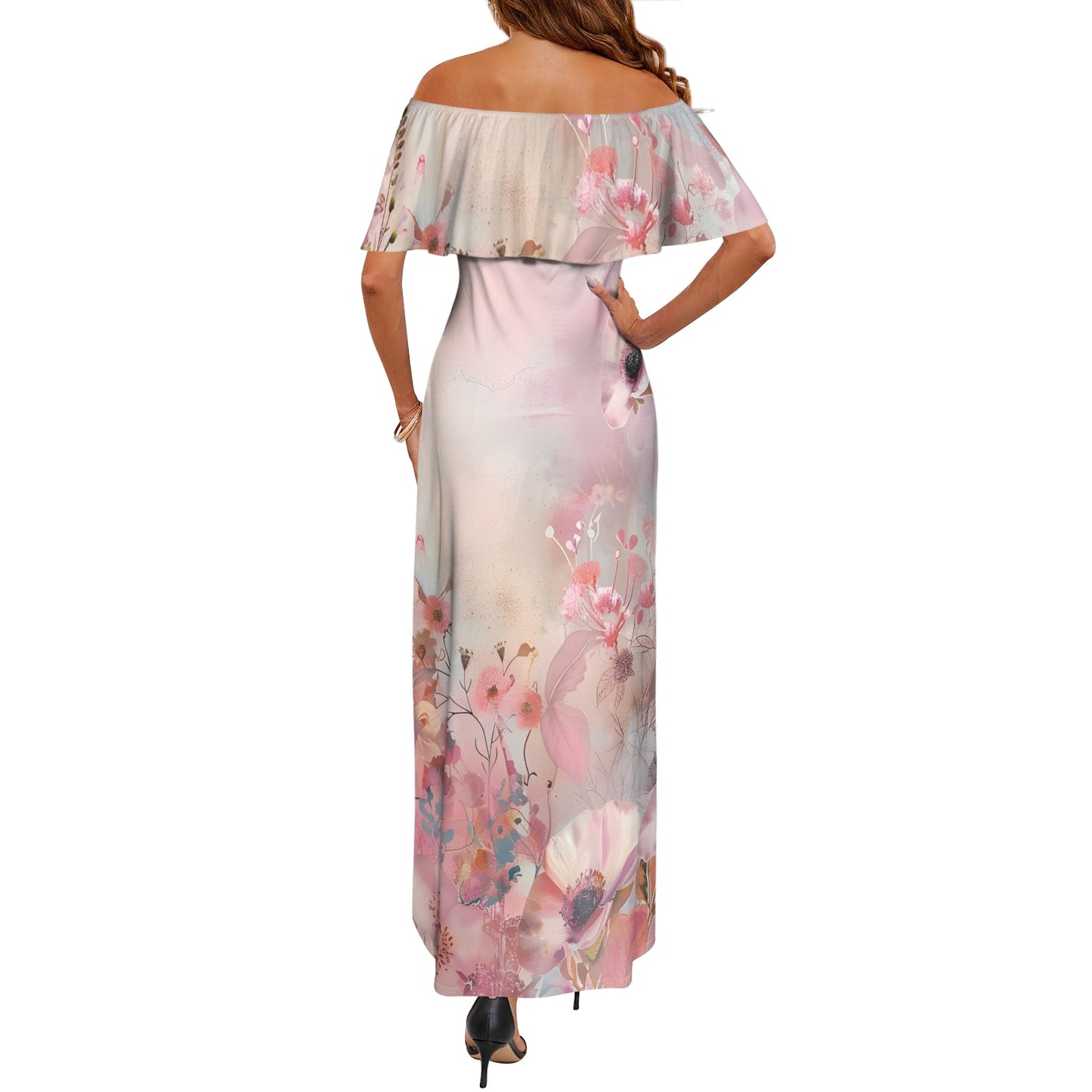 Maddison Women's Off Shoulder Ruffle Boat Neck Dress (Model D71)