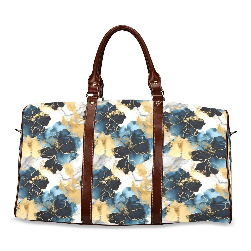 Blue Ink Floral Waterproof Travel Bag/Small (Model 1639)