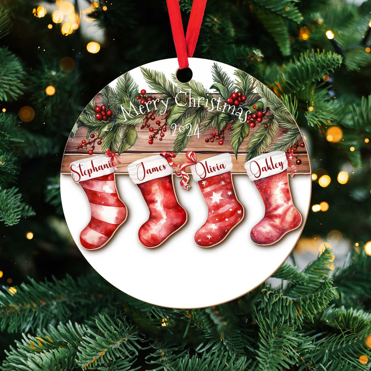 Layered Wooden Personalised Stocking Christmas Ornament