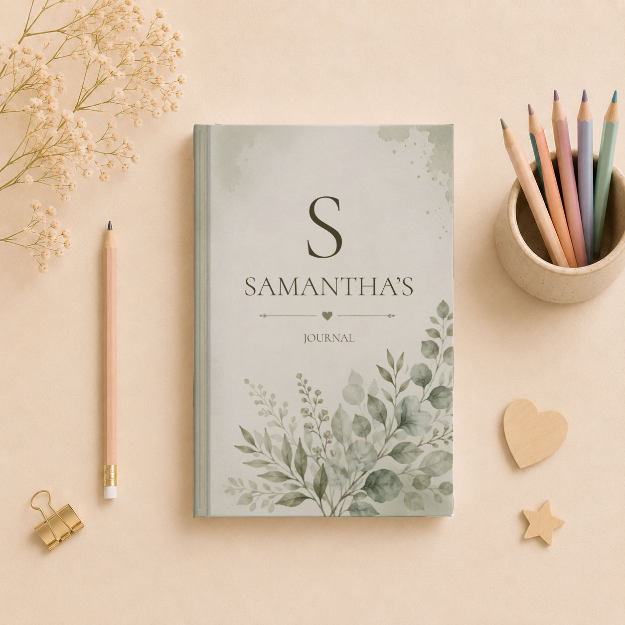 Personalized Journal Matte Hardcover, Lined Hardcover Notebook, Custom Name Journal Gift, Elegant Botanical Design, Creative Writing