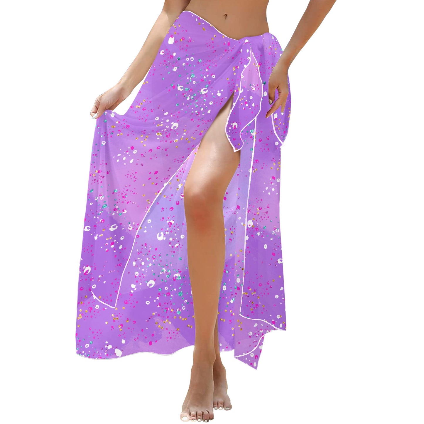 Purple Splash Long Beach Sarong Wrap