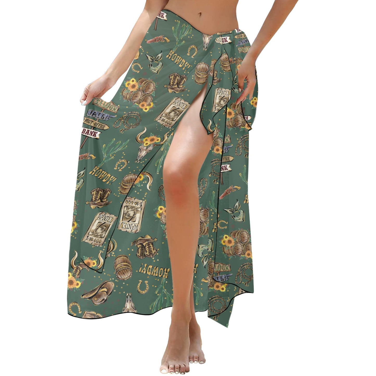 Howdy Cowboy Green Long Beach Sarong Wrap