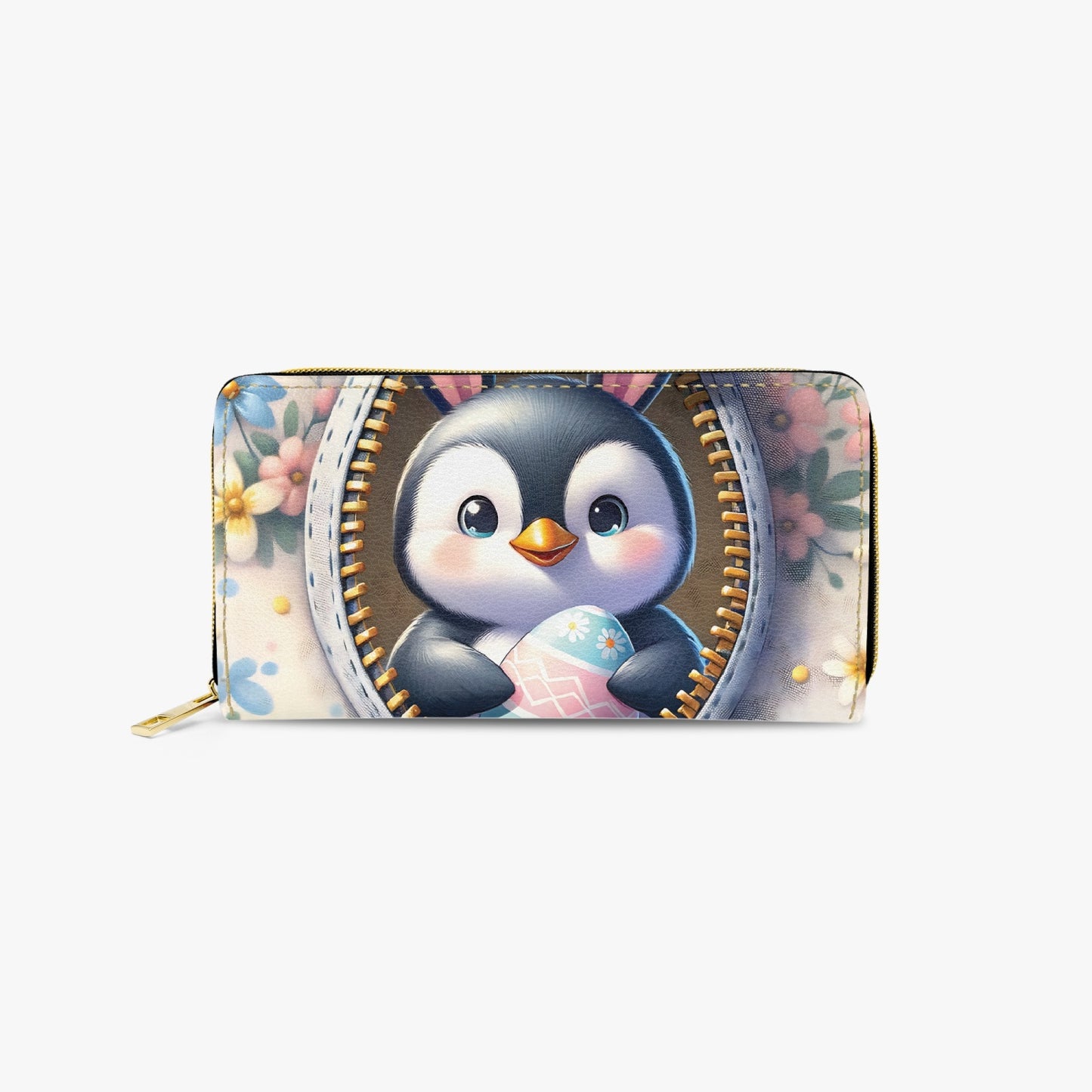 Long Type Zipper Purse, Easter, Penguin with Bunny Ears, awd-1307