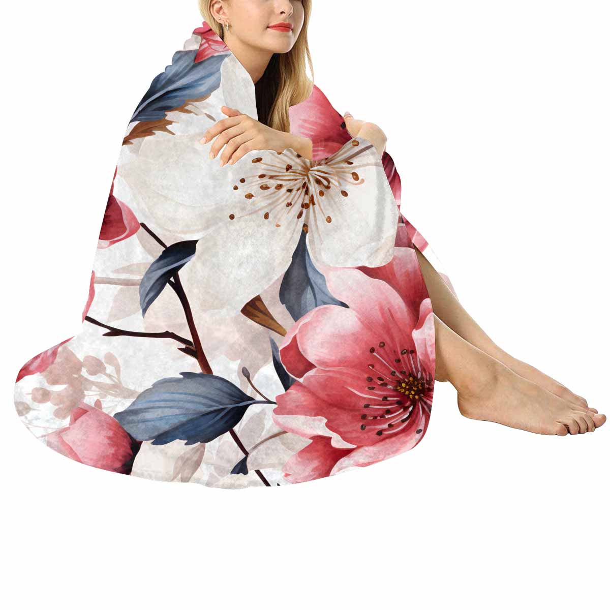 Pink Floral  Circular Micro Fleece Blanket 47"