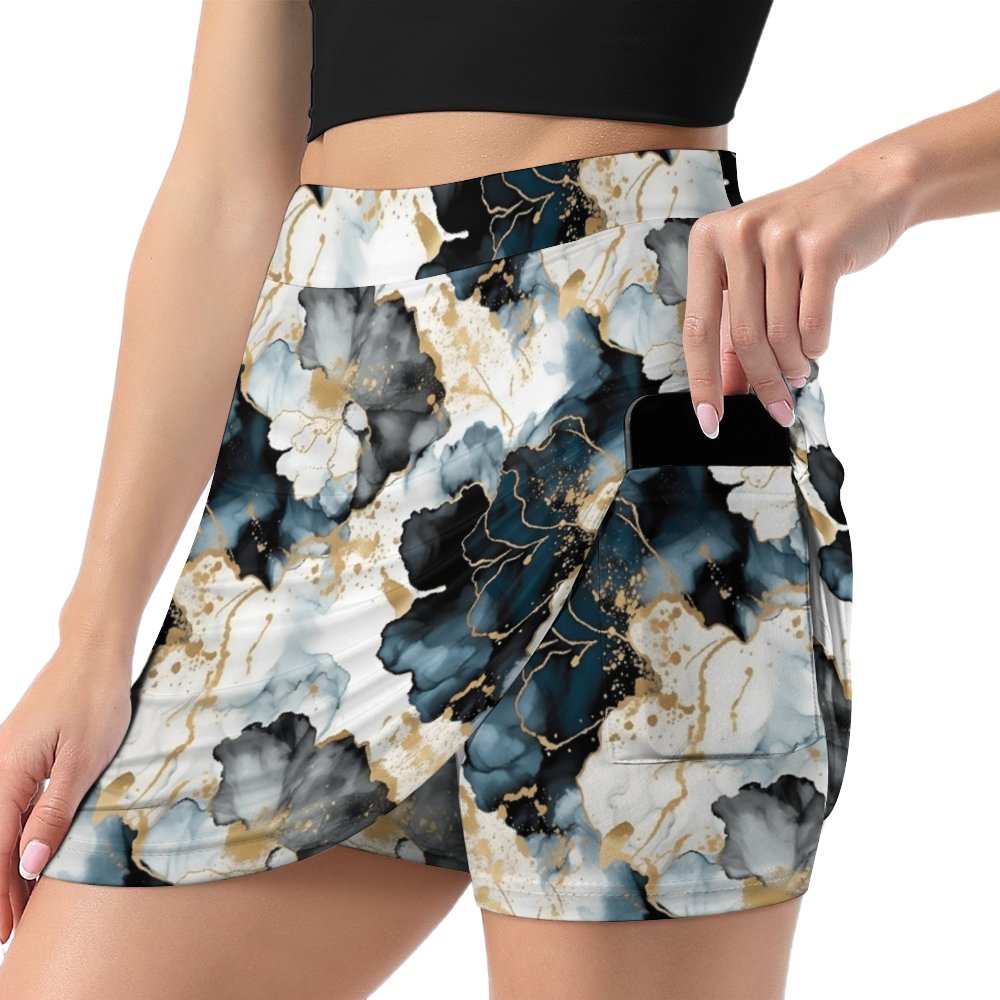 Alcohol Ink A-Line Skirt with Pocket Light proof trouser skirt