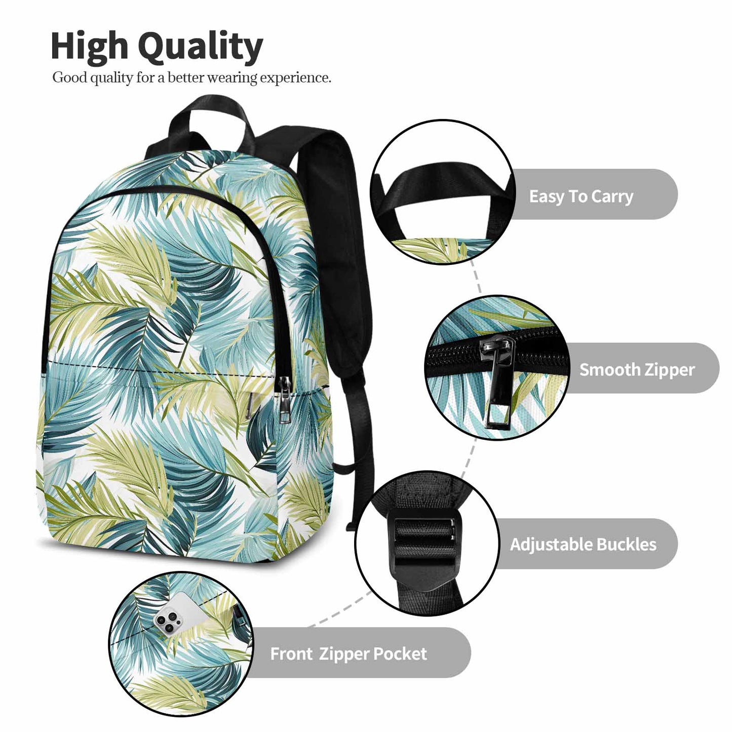 Palm Leaves Blue Green  Adult Casual Backpack