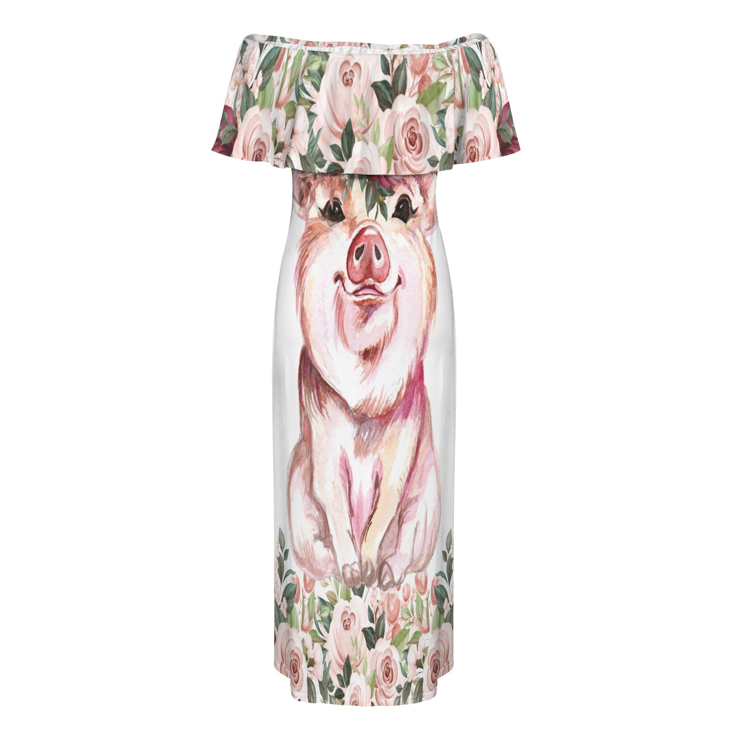 Just a girl who loves pigs awd1375 Women's Off Shoulder Ruffle Boat Neck Dress (Model D71)