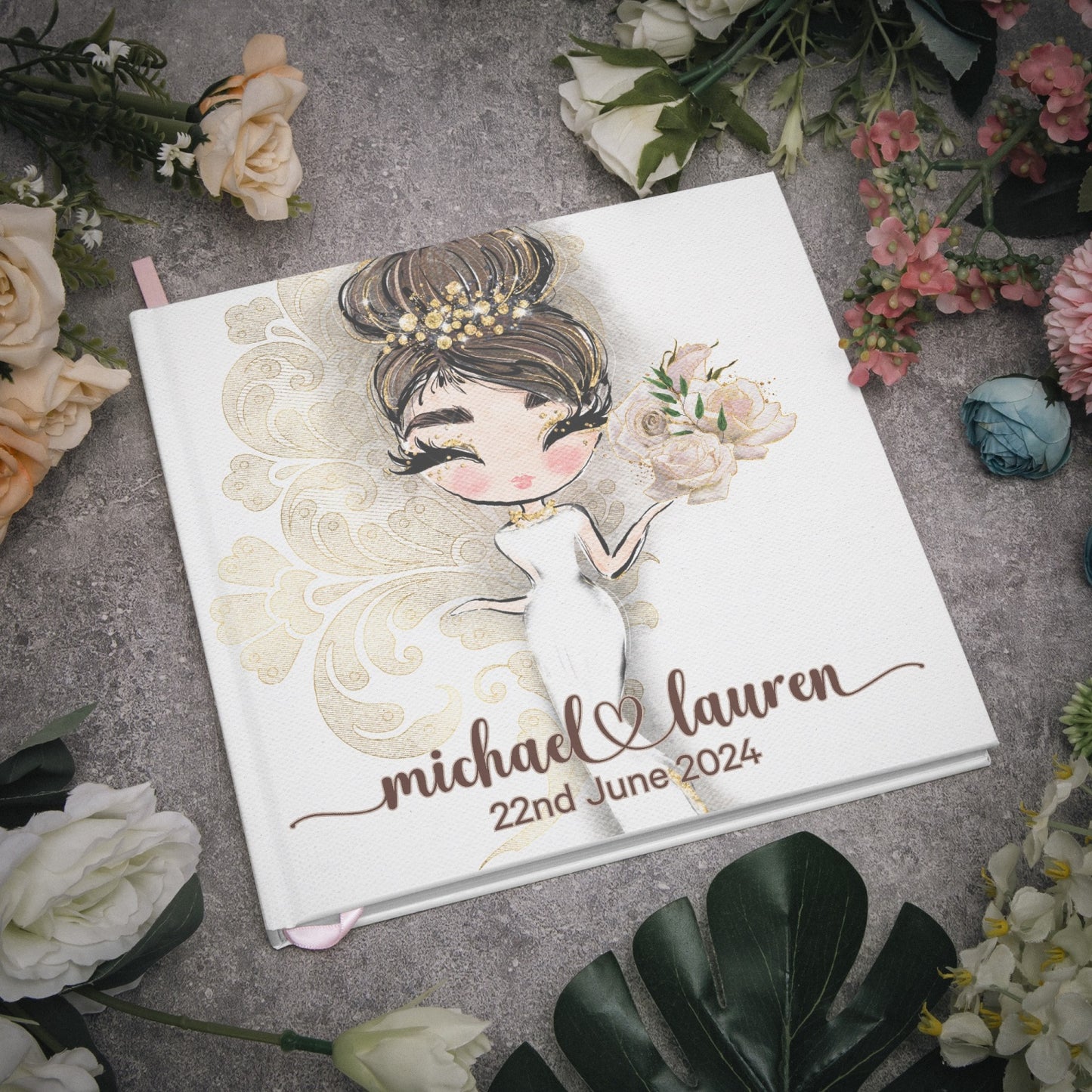 Square Wedding Guest Book, Whimsical Bride