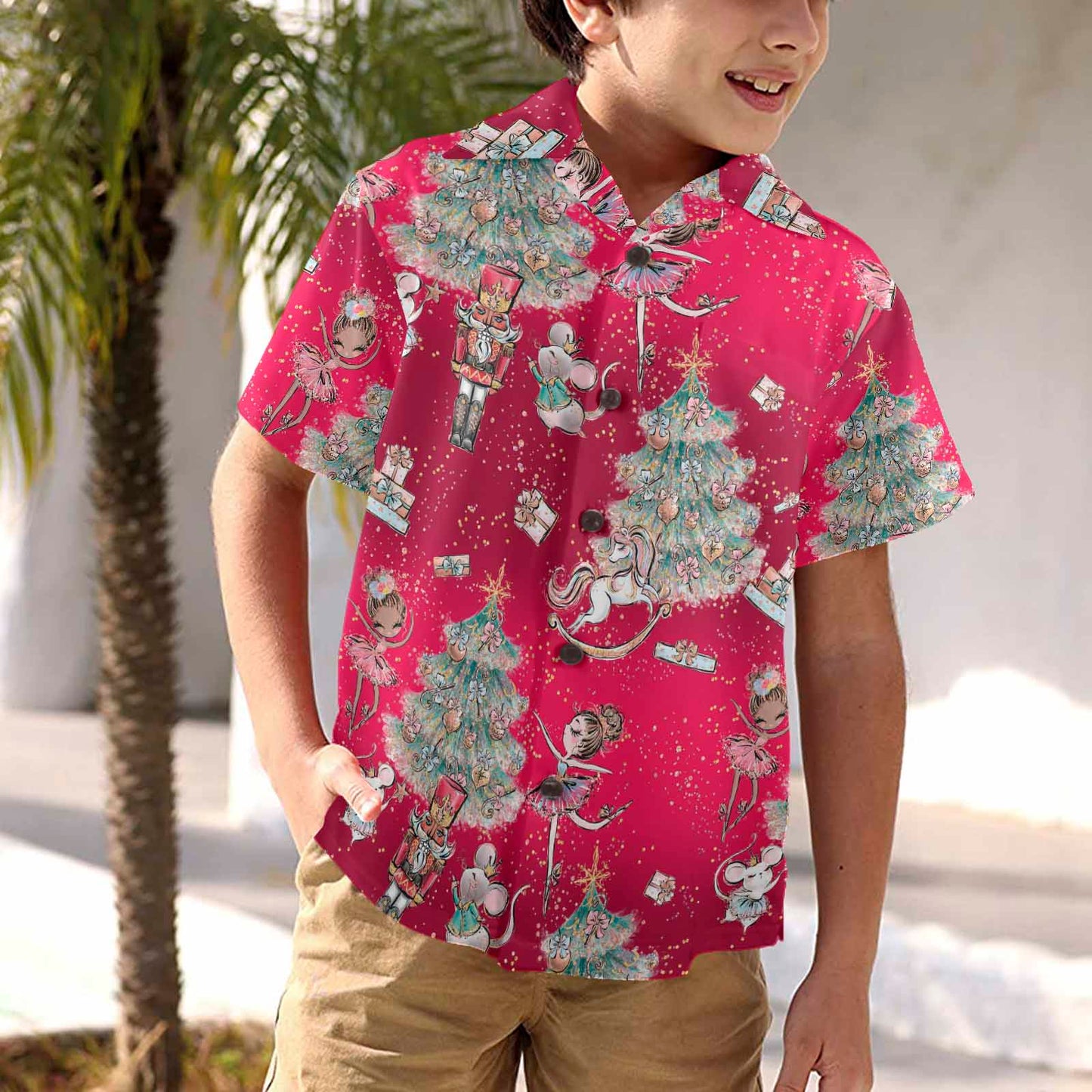 Red Christmas  Little Boys Hawaiian Shirt