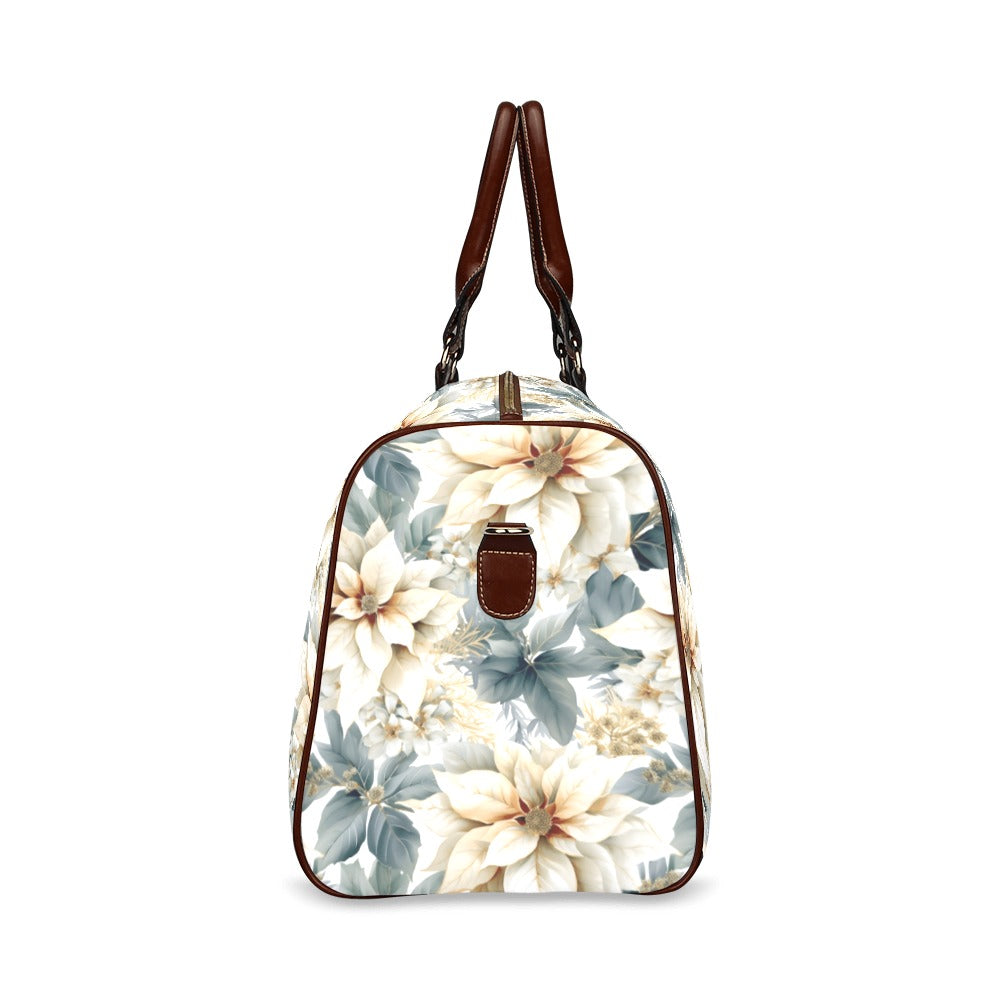 Cream Poinsettia Waterproof Travel Bag/Small (Model 1639)