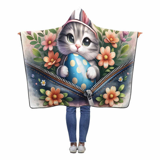 Easter Kitten Awd1308  Hooded Blanket 60"x50"