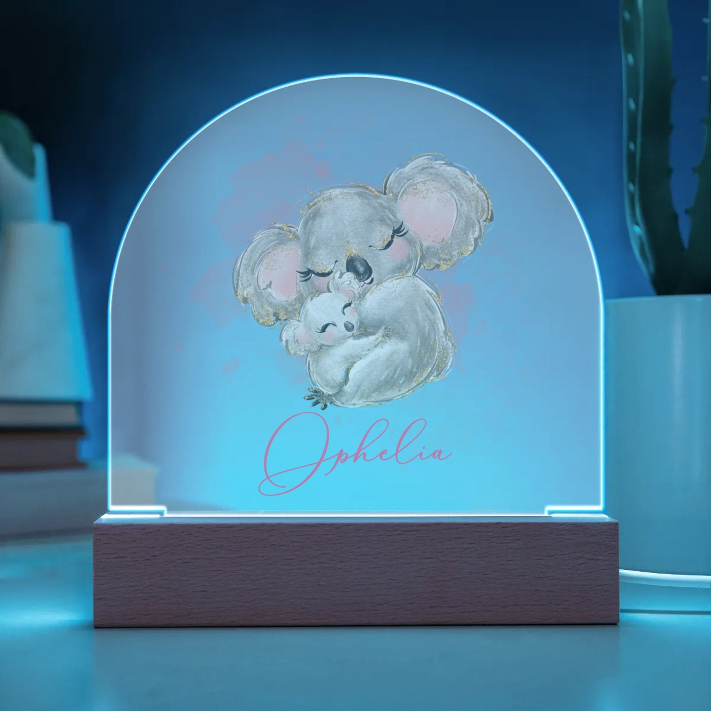 Personalised Koala Acrylic Dome Plaque Wooden Base - Night Light