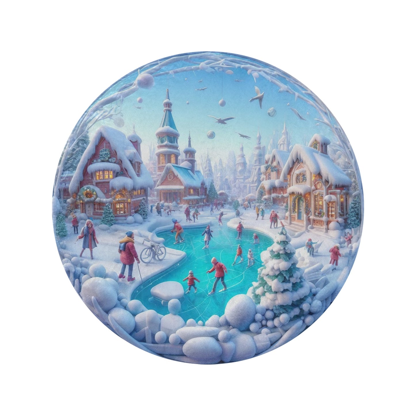 Christmas Scene Circular Micro Fleece Blanket