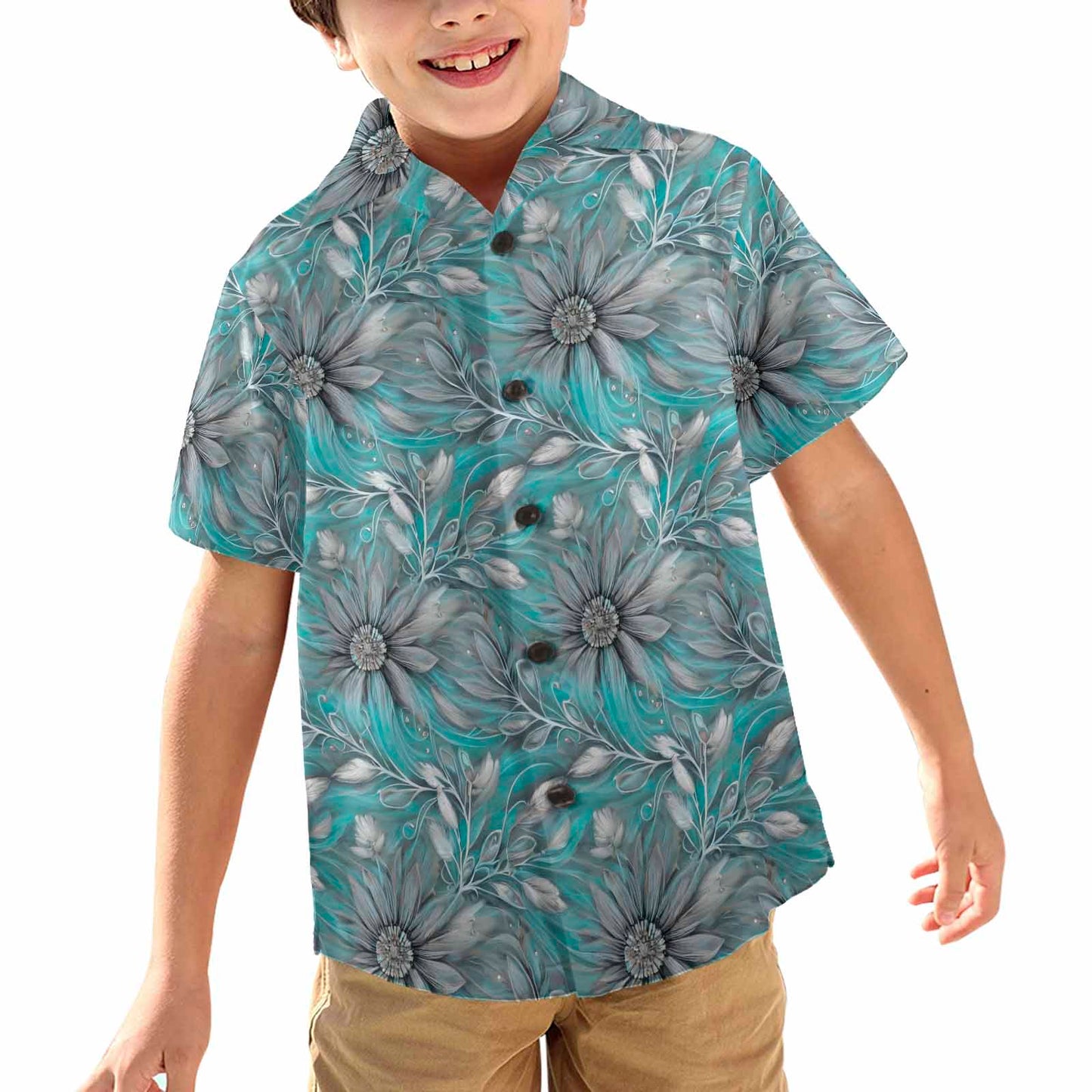 Green Elegant Floral 25  Little Boys Hawaiian Shirt