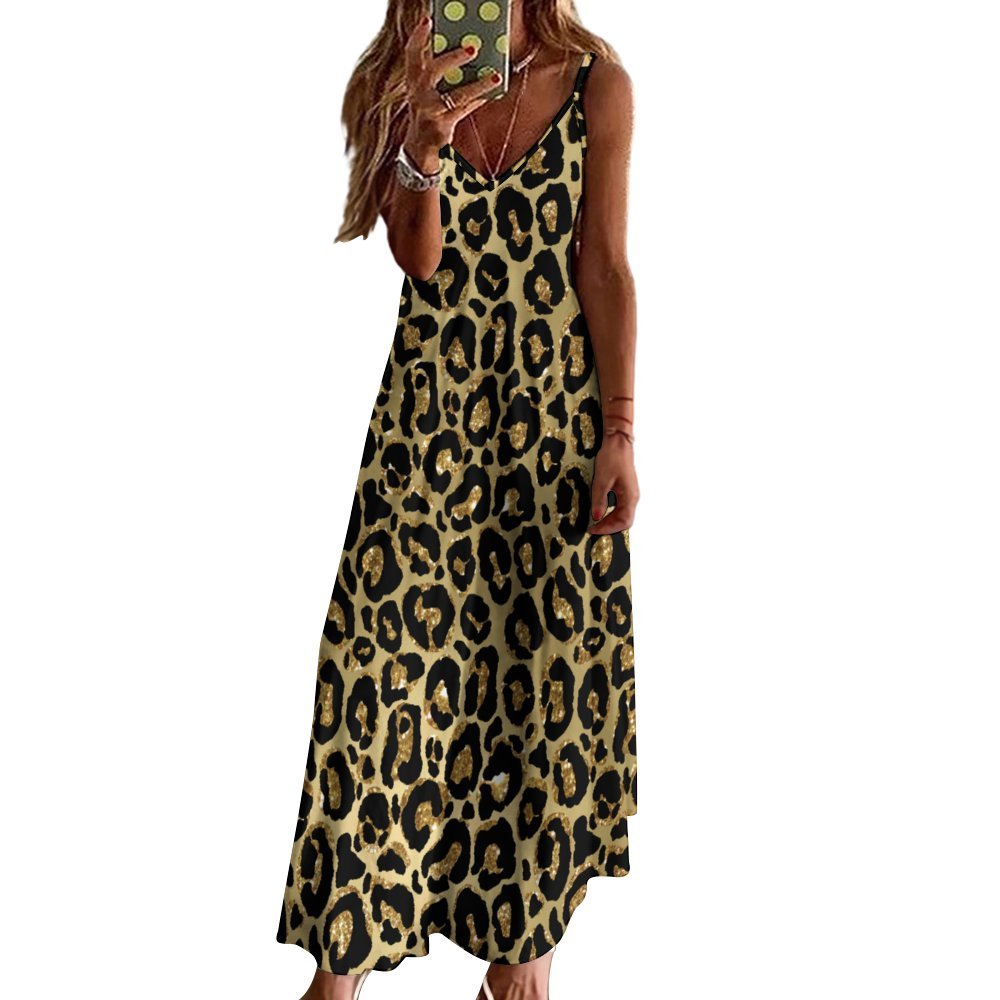 Animal Print Spaghetti Strap Ankle-Length Dress Long dress