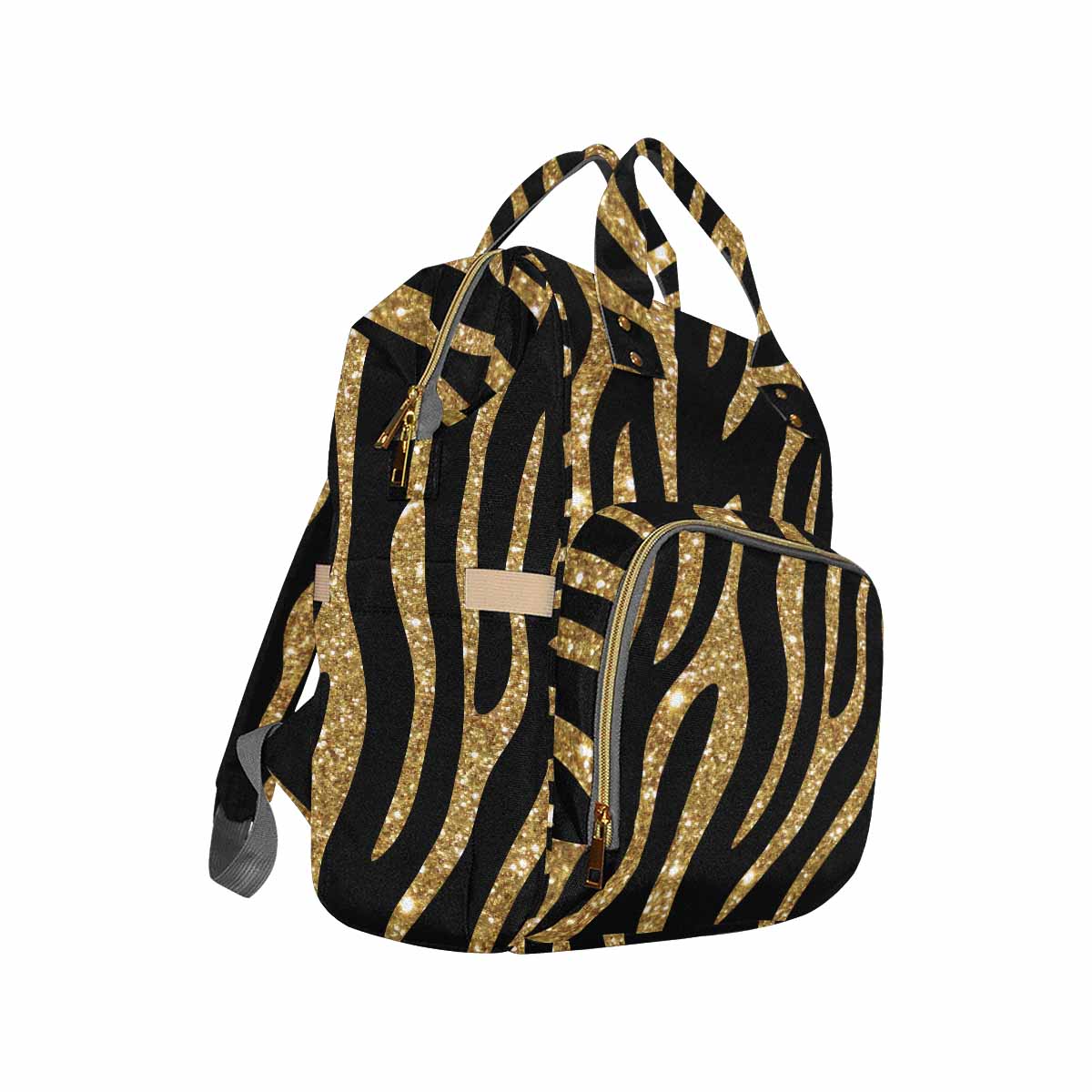 Black and Gold Glitter Leopard Print Diaper Bag Backpack