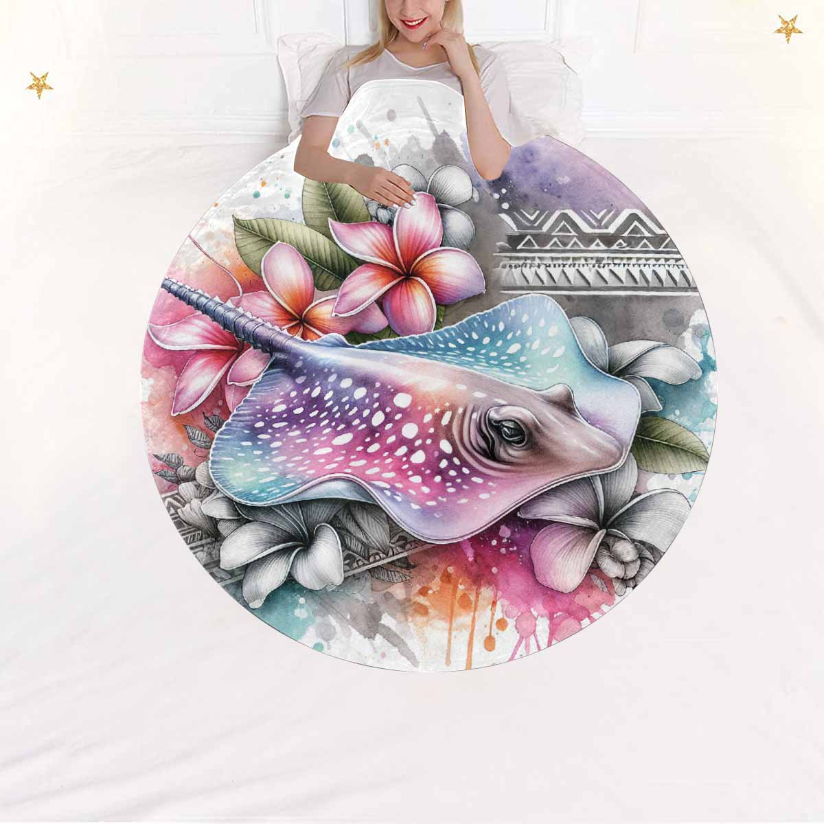 Sea_Animals_Stingray_Awd35198  Circular Micro Fleece Blanket 47"