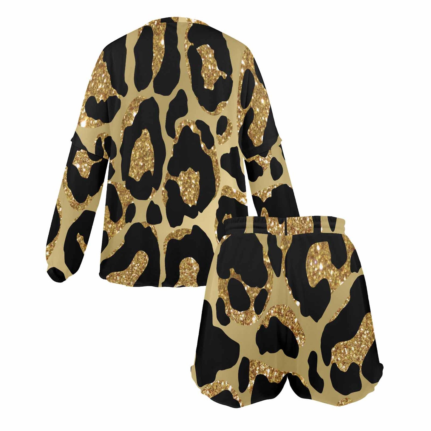 Animal Print 2  Women's Long Sleeve Pajama Set with Shorts