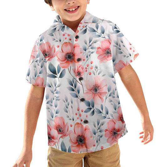 Apricot and Grey Floral  Little Boys&#039; Hawaiian Shirt (Model T58)