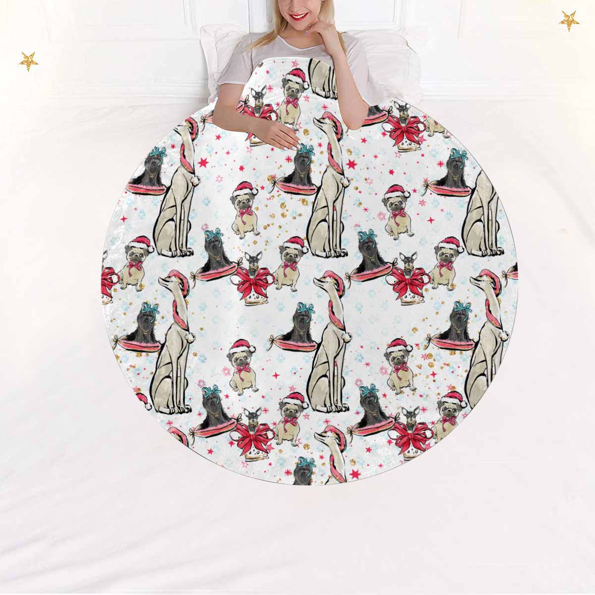 Dog Christmas  Circular Micro Fleece Blanket 60"