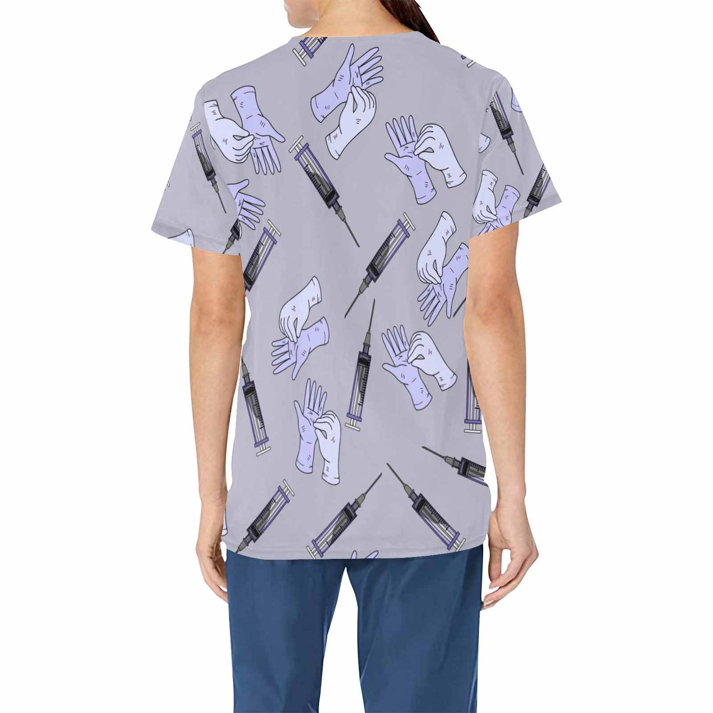 Nurse17  Women's V Neck Scrub Top Nurse Uniform with Deep Front Pockets